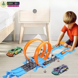 Đồ chơi mô hình đường đua hot weels với hai vòng trượt 360 độ và trạm phóng kèm xe đua cho bé