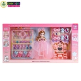 Đồ chơi búp bê công chúa mặc váy kèm đồ trang điểm, dụng cụ làm đẹp cho bé