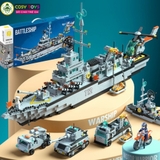 Đồ chơi lắp ghép xếp hình tàu chiến đấu cao cấp 6 trong 1 mẫu mới kèm trực thăng, tàu nhỏ và các nhân vật thủy thủ với 1456 mảnh ghép
