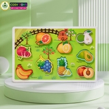 Đồ chơi tranh gỗ ghép 3D theo chủ đề kèm chữ cái tiếng anh, làm bằng gỗ thông an toàn cho bé