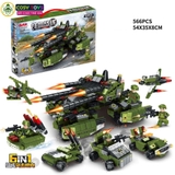 Đồ chơi lắp ghép xếp hình xe tăng nhiều nòng pháo kèm các xe nhỏ 6 trong 1 với 566 chi tiết