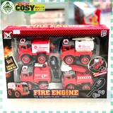 Hộp 04 xe cứu hỏa màu đỏ đủ mẫu cực đẹp cho bé
