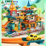 Bộ xếp hình lắp ghép tòa lâu đài có đường ray cầu trượt gồm 512 chi tiết, kèm xe ô tô và nhiều phụ kiện cho bé