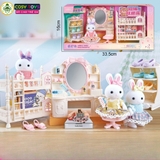 Đồ chơi búp bê mô hình ngôi nhà thỏ hồng cho bé