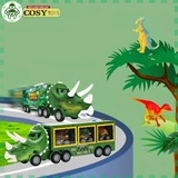 Đồ chơi xe chở khủng long cao cấp kèm xe trớn, mô hình khủng long con và cây, đá, trứng khủng long cho bé