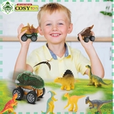 Đồ chơi xe chở khủng long cao cấp kèm xe trớn, mô hình khủng long con và cây, đá, trứng khủng long cho bé