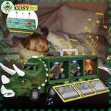 Đồ chơi xe chở khủng long cao cấp kèm xe trớn, mô hình khủng long con và cây, đá, trứng khủng long cho bé