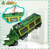 Đồ chơi xe chở khủng long cao cấp kèm xe trớn, mô hình khủng long con và cây, đá, trứng khủng long cho bé