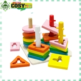 Combo đồ chơi gỗ 6 món: đồng hồ + con sâu + khéo tay luồn hạt + đàn + luồn cọc + xếp tháp