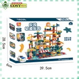 Bộ xếp hình lắp ghép cầu trượt ô tô nhiều tầng gồm 398 chi tiết, kèm xe ô tô và nhiều phụ kiện cho bé