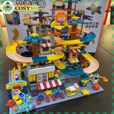 Bộ xếp hình lắp ghép cầu trượt ô tô nhiều tầng gồm 398 chi tiết, kèm xe ô tô và nhiều phụ kiện cho bé