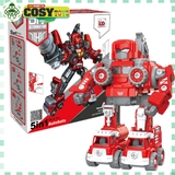 Đồ chơi lắp ráp ô tô mô hình xe cứu hoả - xe công trường biến hình thành robot 5 trong 1 với hơn 131-133 chi tiết bằng vít