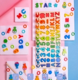 Đồ chơi bảng gỗ kèm chữ số, hình học logic câu cá 5 dòng cho bé