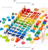 Đồ chơi bảng gỗ kèm chữ số, hình học logic câu cá 5 dòng cho bé