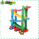Đồ chơi xe cầu trượt bằng gỗ 4 tầng kèm ô tô cho bé