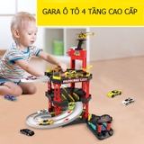 Hộp mô hình gara ô tô nhiều tầng kèm 04 xe ô tô và 01 máy bay trực thăng