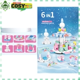 Đồ chơi lắp ghép xếp hình Lâu đài công chúa cao tầng 6 in 1 với 154 mảnh ghép, mẫu lâu đài lớn và nhiều chi tiết cho bé