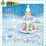 Đồ chơi lắp ghép xếp hình Lâu đài công chúa cao tầng 6 in 1 với 154 mảnh ghép, mẫu lâu đài lớn và nhiều chi tiết cho bé