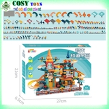 Bộ xếp hình lắp ghép tòa lâu đài có đường ray cầu trượt gồm 512 chi tiết, kèm xe ô tô và nhiều phụ kiện cho bé