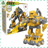 Đồ chơi lắp ráp ô tô mô hình xe cứu hoả - xe công trường biến hình thành robot 5 trong 1 với hơn 131-133 chi tiết bằng vít