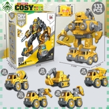 Đồ chơi lắp ráp ô tô mô hình xe cứu hoả - xe công trường biến hình thành robot 5 trong 1 với hơn 131-133 chi tiết bằng vít
