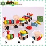 Đồ chơi tàu hỏa chở các hình khối bằng gỗ an toàn cho bé