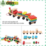 Đồ chơi tàu hỏa chở các hình khối bằng gỗ an toàn cho bé