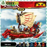 Đồ chơi lắp ghép xếp hình Siêu Tàu rồng Chiến Destiny's Bounty chở chiến binh ninjago hơn 566 chi tiết