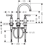 Vòi Lavabo Axor Montreux 3-hole basin mixer tap 180 lever handle with pop-up waste fitting, Brushed Bronze (mã 16514140)