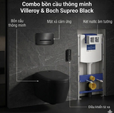 Combo Bồn cầu điện tử treo tường Villeroy & Boch ViClean Supreo Select Black+ két âm + mặt nhấn xả cảm ứng