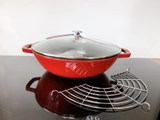 Chảo vung kính Staub Gusseisen Wok 30 cm đỏ