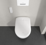 Combo Bồn cầu điện tử treo tường Villeroy & Boch ViClean Supreo Select White + két âm + mặt nhấn xả cảm ứng