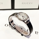 Gucci Horsebit Diamond Mother Of Pearl Dial Black Leather Ladies Watch