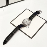 Gucci Horsebit Diamond Mother Of Pearl Dial Black Leather Ladies Watch