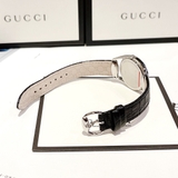 Gucci Horsebit Diamond Mother Of Pearl Dial Black Leather Ladies Watch