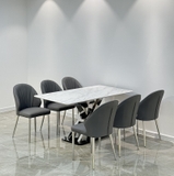 Bàn Ăn Chân Inox Mặt Đá 6 Ghế 2789S