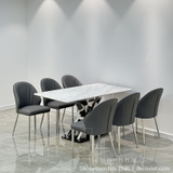 Bàn Ăn Chân Inox Mặt Đá 6 Ghế 2789S