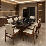 Bàn Ăn Gỗ 8 Ghế Mặt Đá 2997S