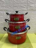 Bộ 3 Nồi Chống Dính Nhôm Nắp Kính [ Kích Thước: 16cm & 20cm & 24cm ]