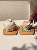 Lót ly/ nồi gạch viền gỗ sáng 02