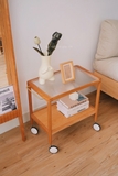 Kệ sofa 02 - gỗ anh đào kết hợp kính có bánh xe