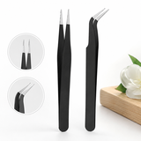 Bộ 2 Nhíp Đen - Nhíp Thẳng 12.4cm + Nhíp Cong 11.2cm - Gắp Linh Kiện Điện Tử- Sửa Chữa DIY