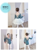 Set áo váy múa V lưng tutu dài tay (đen, ghi)