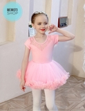 Set áo váy múa phối ren tutu dài tay (tím, hồng)