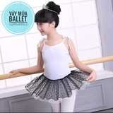 Váy múa 2 dây trắng đen chấm bi