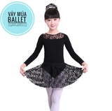 Set áo váy múa phối ren dài tay màu đen