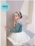 Set áo váy múa V lưng tutu dài tay (đen, ghi)