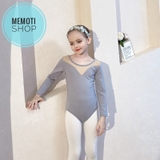 Set áo váy múa V lưng tutu dài tay (đen, ghi)