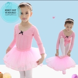 Set váy múa gân nơ đen dài tay (tím, hồng, xanh)