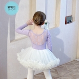 Set áo váy múa phối ren tutu dài tay (tím, hồng)